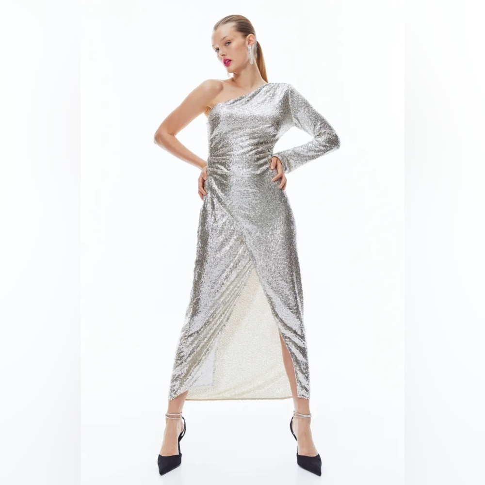 H&M PREMIUM Silver Midi Sequin Dress